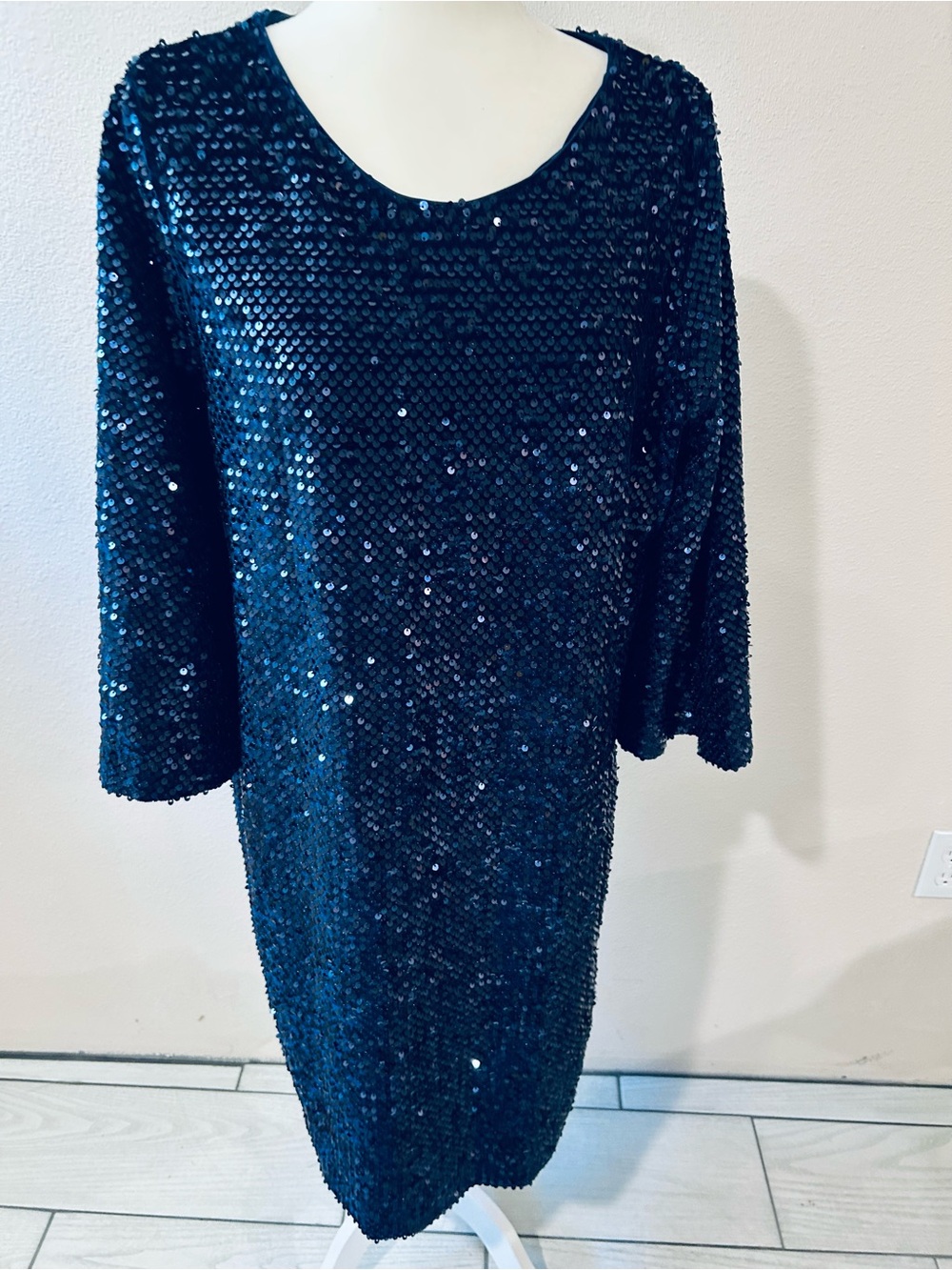 Chico's Navy Blue Sequin Midi Dress